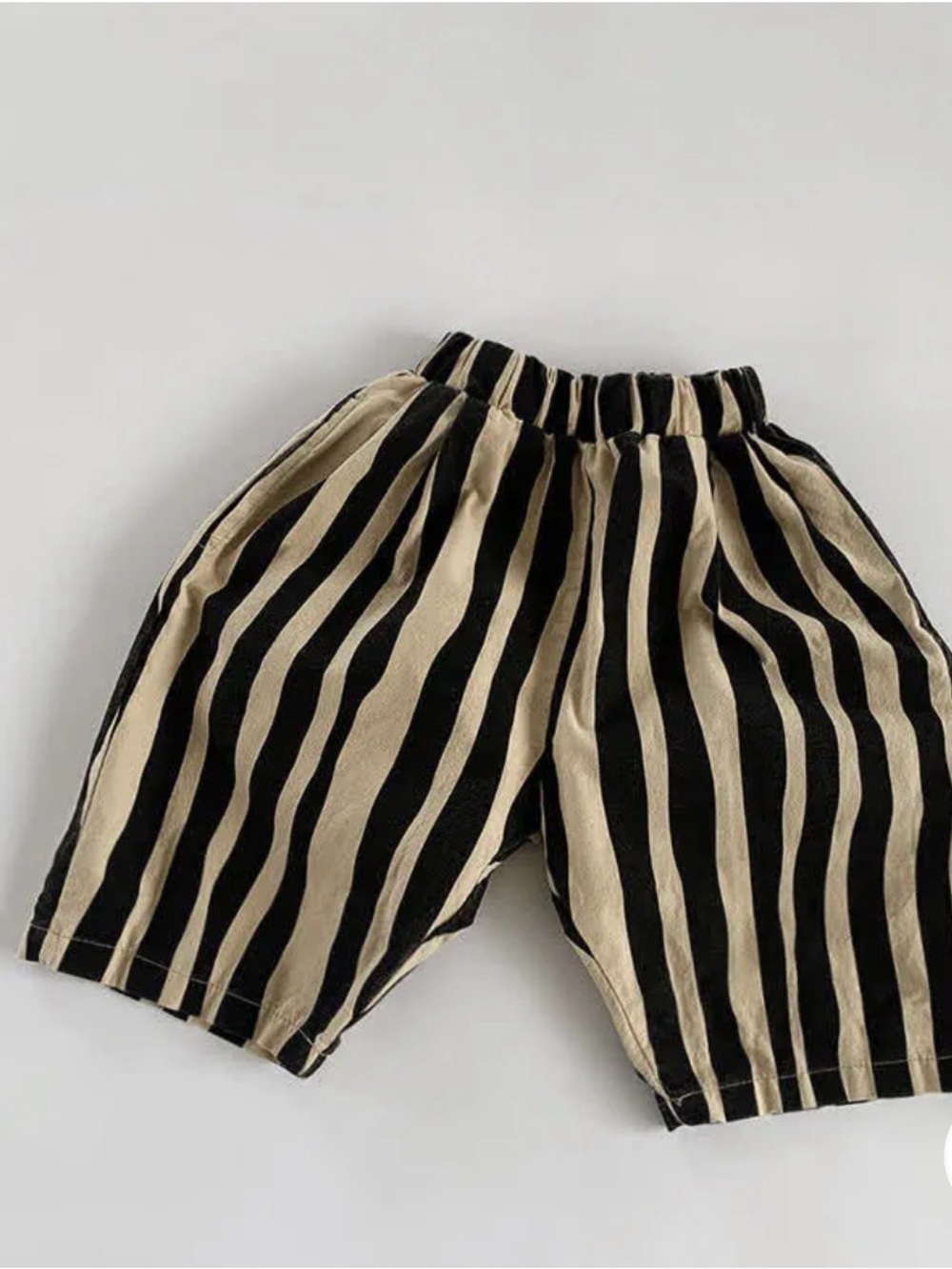 Kids Black & Cream Striped Elastic Waist Shorts - Picture 1 of 2